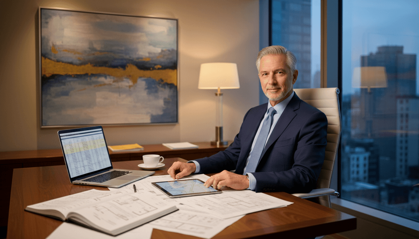 Les Hines, real estate investing expert, at his office desk with property documents