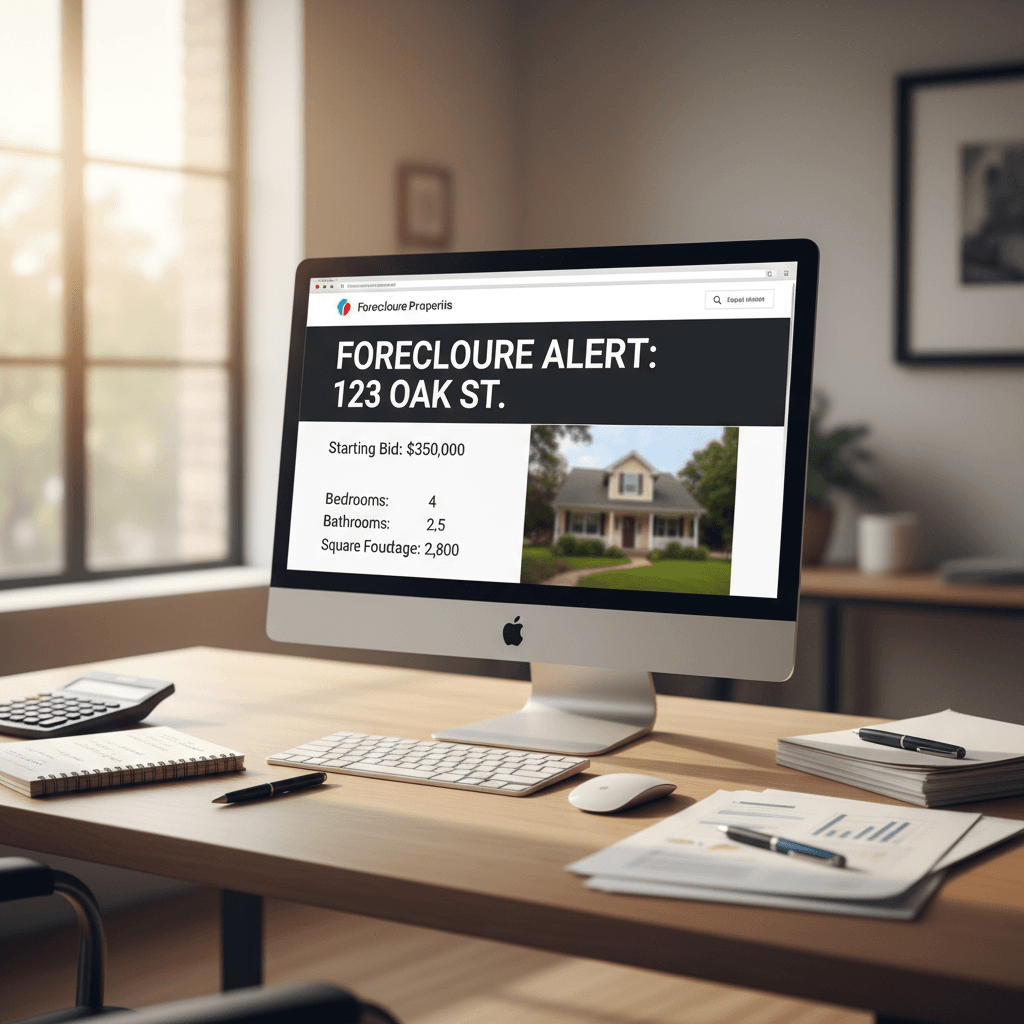 Foreclosure property listing with investment research tools